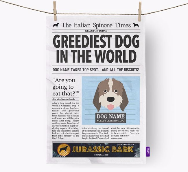 The {breedShortName} Times 'Greediest Dog In The World' Personalised Dish Towel